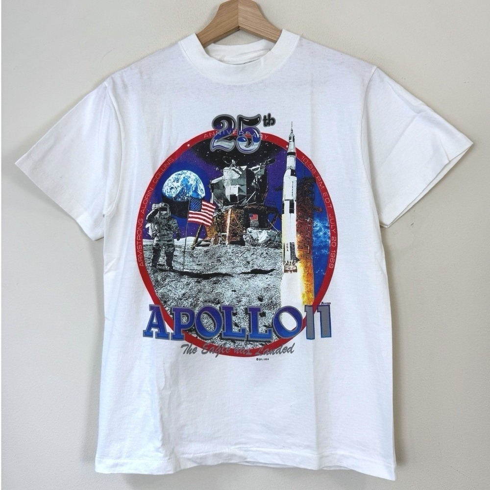 Vintage 90's NASA Apollo 11 Single Stitch White Tee Shirt - Small